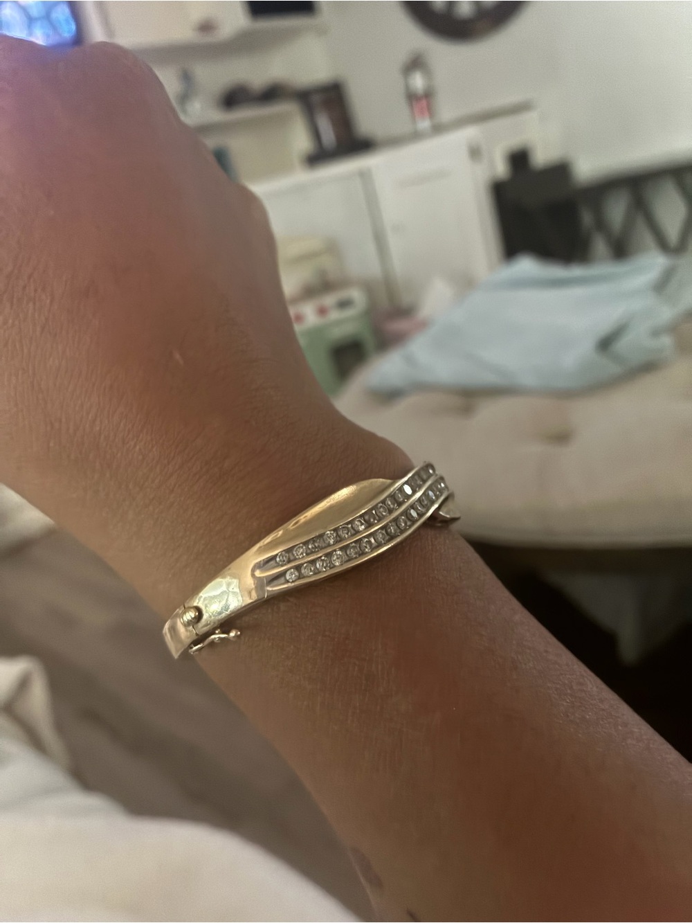 10K Yellow Gold Natural Diamond Crossover Bangle Bracelet